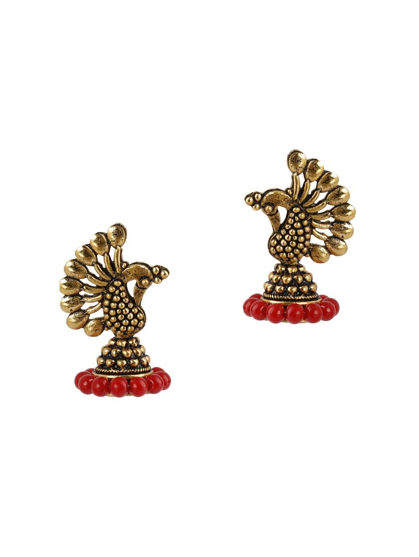 red metal jhumka earring - 16596831 - Zoom Image - 2