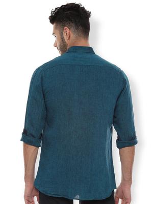 blue linen solid casual shirt - 16598058 - Standard Image - 2