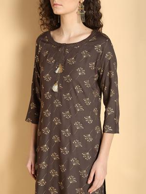 brown rayon kurta palazzo set - 16598531 - Standard Image - 5