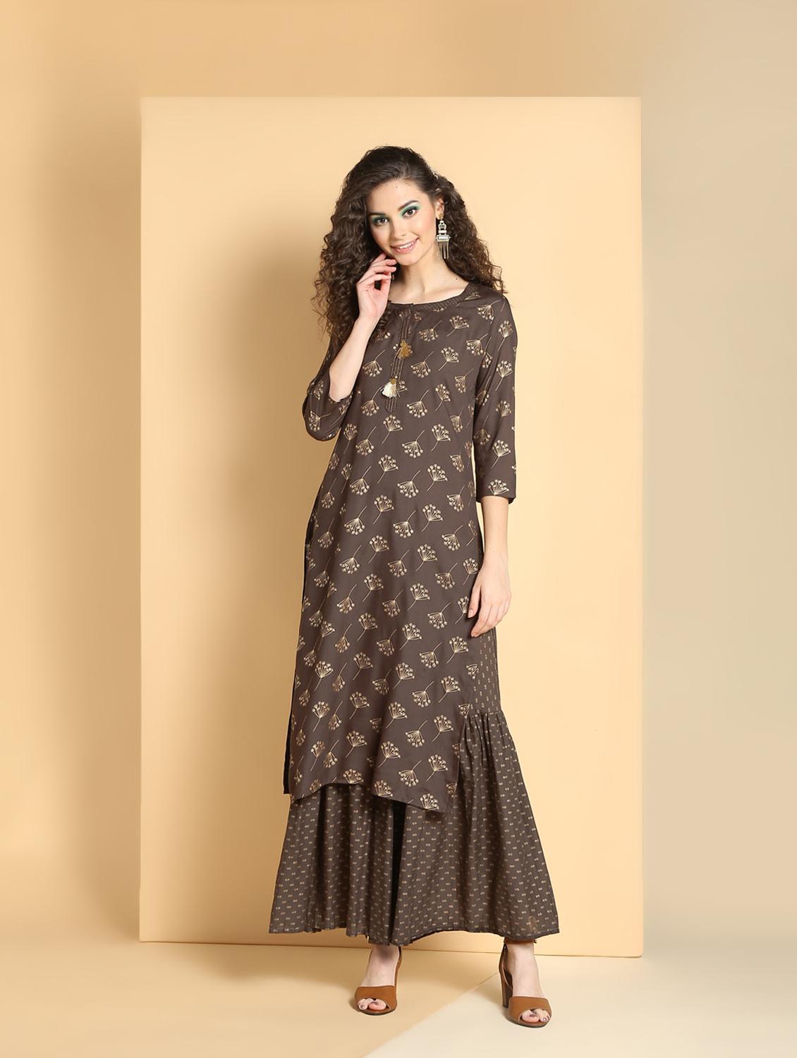 brown rayon kurta palazzo set - 16598531 - Zoom Image - 2