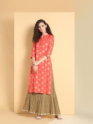 gold print kurta skirt set - 16598539 - Standard Image - 2
