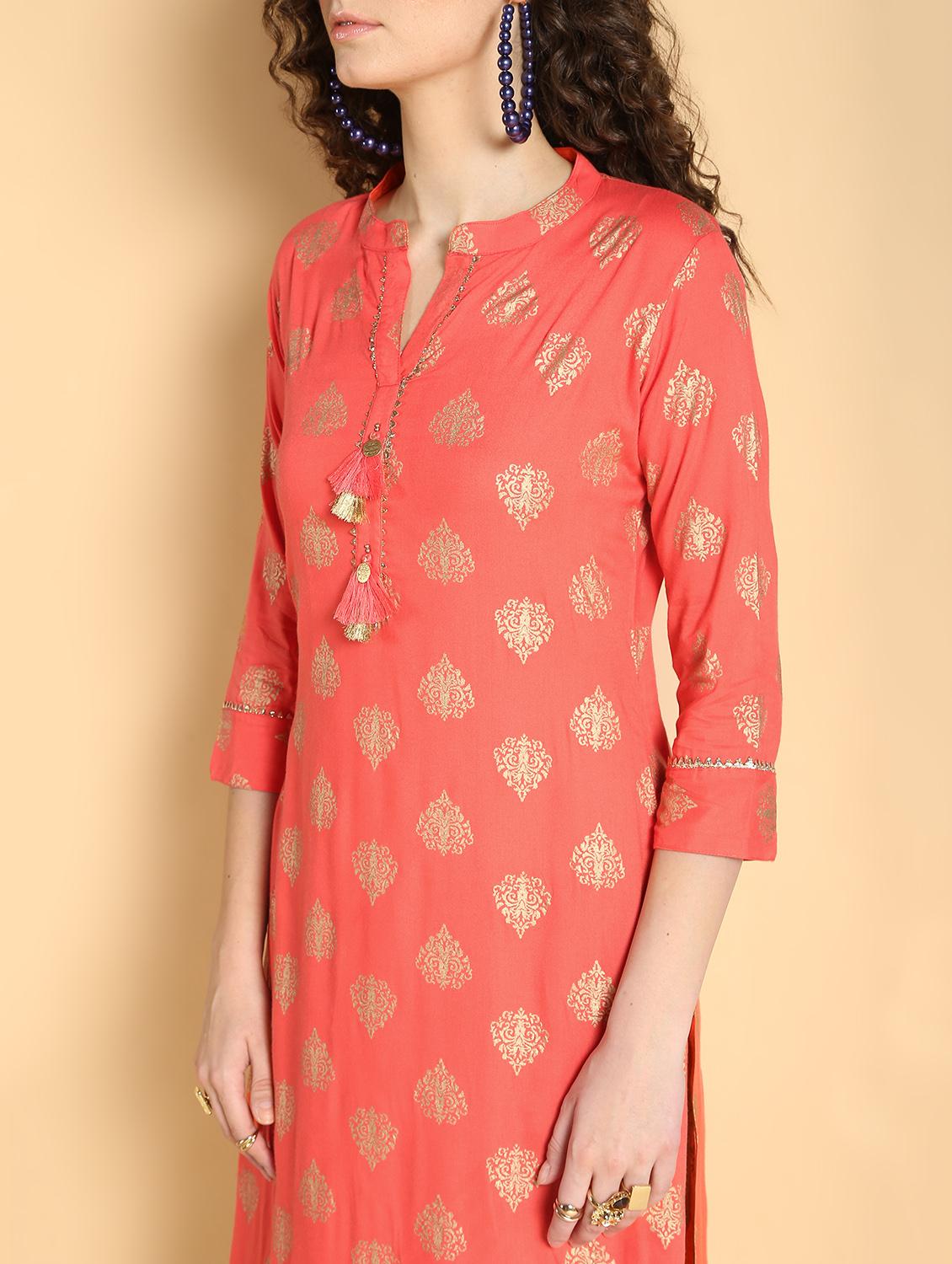gold print kurta skirt set - 16598539 - Zoom Image - 5