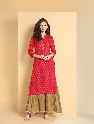 gold print kurta skirt set - 16598540 - Standard Image - 2