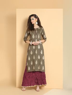 gold print kurta skirt set - 16598543 - Standard Image - 2