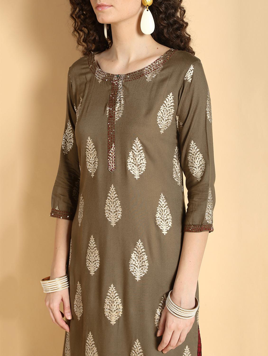 gold print kurta skirt set - 16598543 - Zoom Image - 5