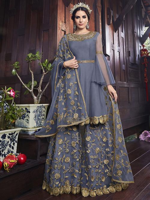 embroidered semi-stitched suit - 16598677 - Very Small Image - 1