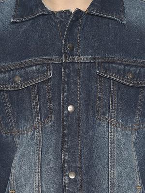 blue solid denim jacket - 16598726 - Standard Image - 5