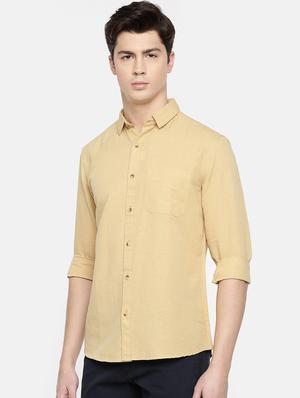 beige solid casual shirt - 16598770 - Standard Image - 2