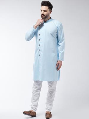 sky blue solid kurta pyjama set - 16599049 - Standard Image - 2