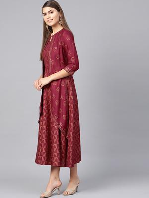 gold print layered ethnic dress - 16599583 - Standard Image - 2