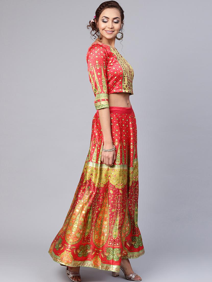 paisley printed flared lehenga with choli - 16599600 - Zoom Image - 2