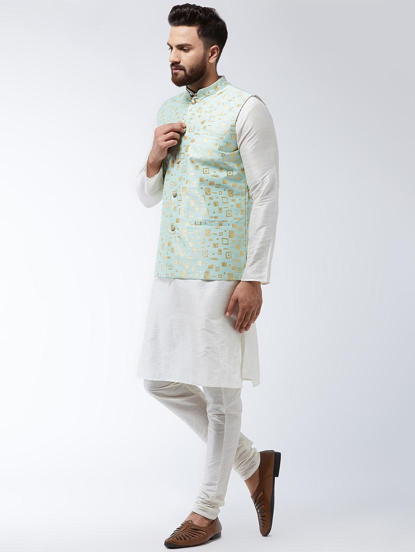 white solid kurta pyjama set with nehru jacket - 16599716 - Zoom Image - 2