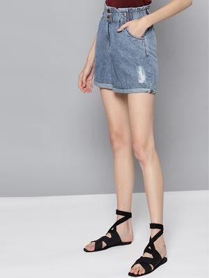 high rise denim shorts - 16600023 - Standard Image - 2