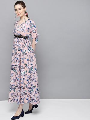 v neck contrast lace maxi dress - 16600047 - Standard Image - 2