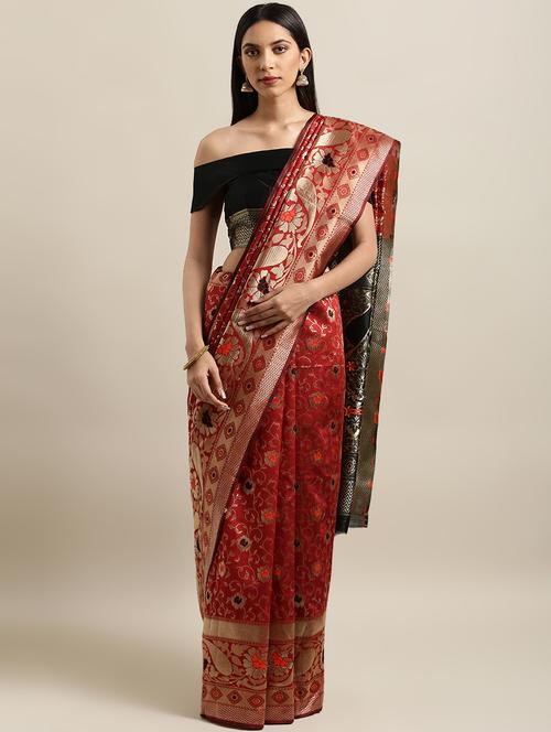 floral banarasi saree with blouse - 16600365 - Very Small Image - 1