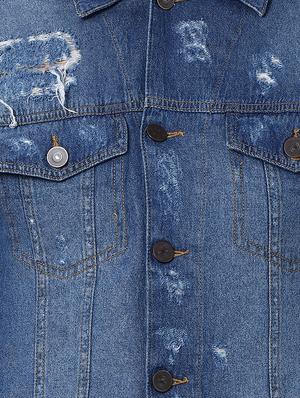 blue faded ripped denim casual shirt - 16600905 - Standard Image - 5