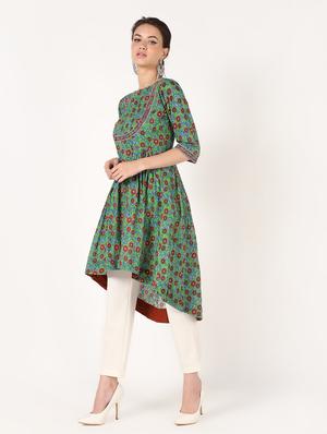 printed high-low kurta - 16601599 - Standard Image - 2