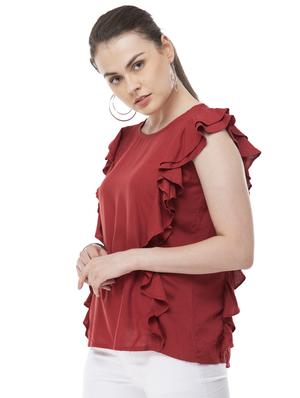 round neck ruffled top - 16602070 - Standard Image - 2