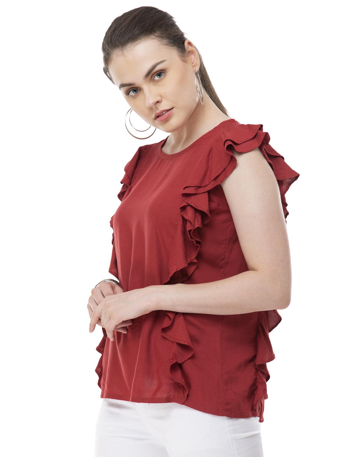 round neck ruffled top - 16602070 - Zoom Image - 2