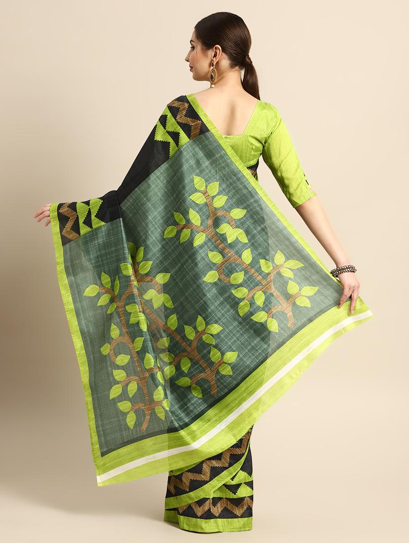 solid printed saree with blouse - 16602612 - Zoom Image - 2