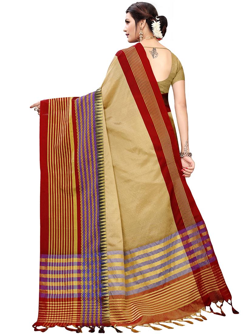 solid woven saree with blouse - 16603053 - Zoom Image - 2