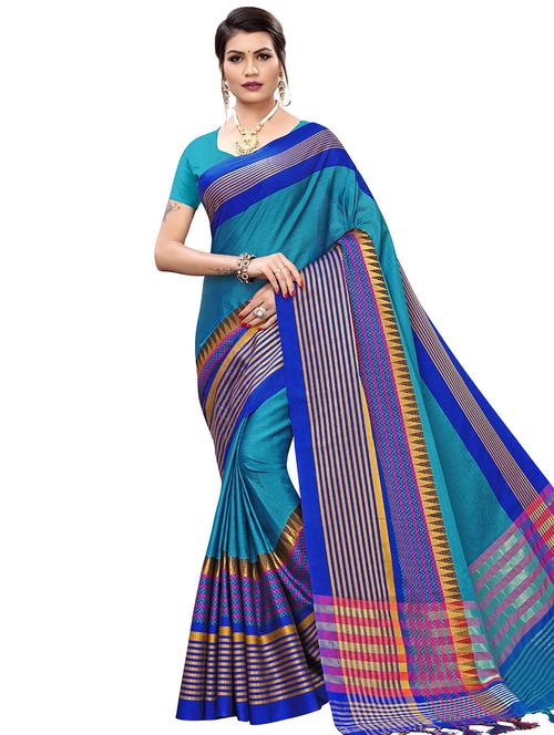 solid woven saree with blouse - 16603054 - Standard Image - 1