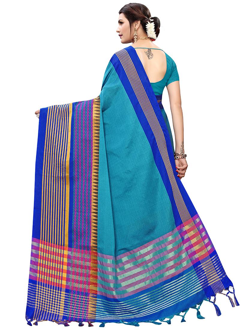 solid woven saree with blouse - 16603054 - Zoom Image - 2