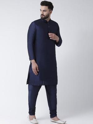 navy blue solid kurta pyjama set - 16603649 - Standard Image - 2