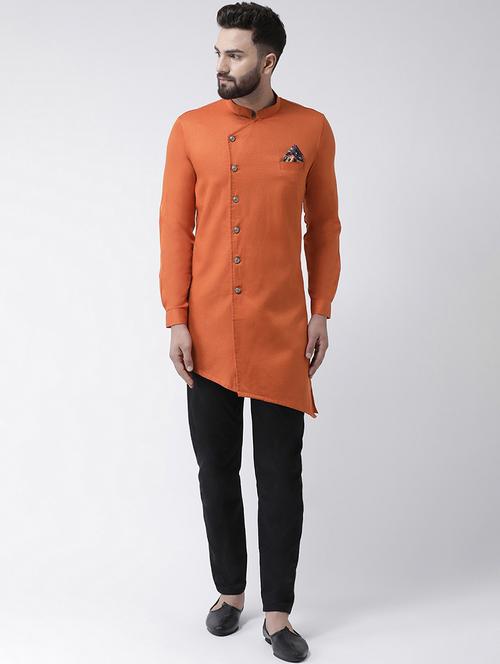 orange self design asymmetric kurta pyjama set - 16603657 - Standard Image - 1
