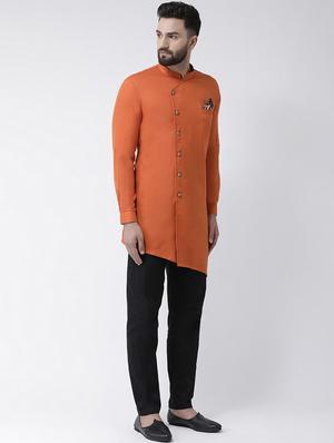 orange self design asymmetric kurta pyjama set - 16603657 - Standard Image - 2