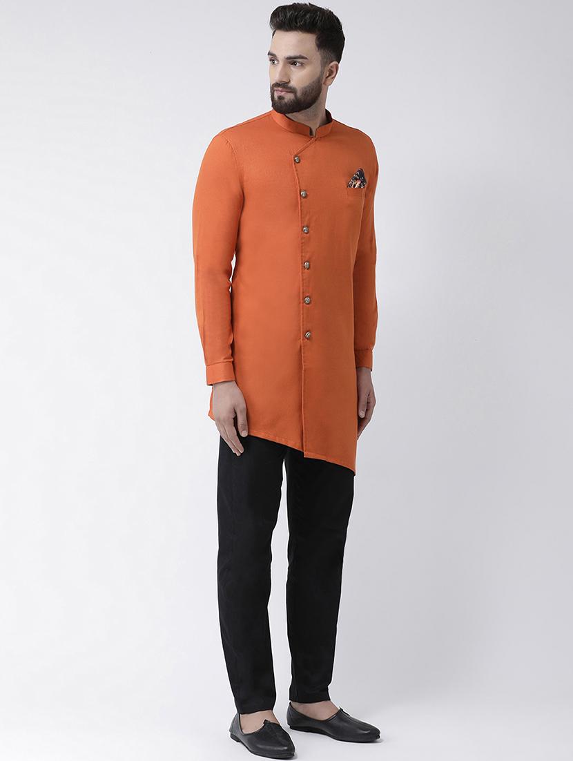 orange self design asymmetric kurta pyjama set - 16603657 - Zoom Image - 2