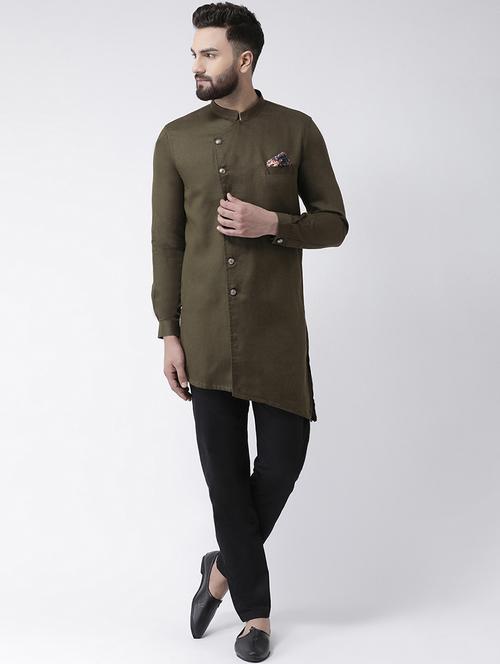 green self design asymmetric kurta pyjama set - 16603659 - Standard Image - 1