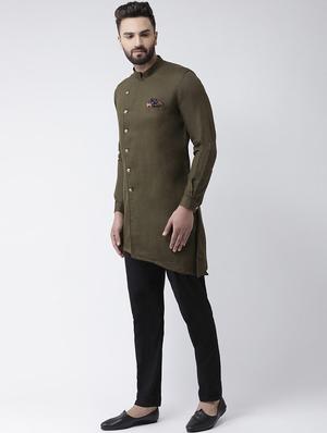 green self design asymmetric kurta pyjama set - 16603659 - Standard Image - 2