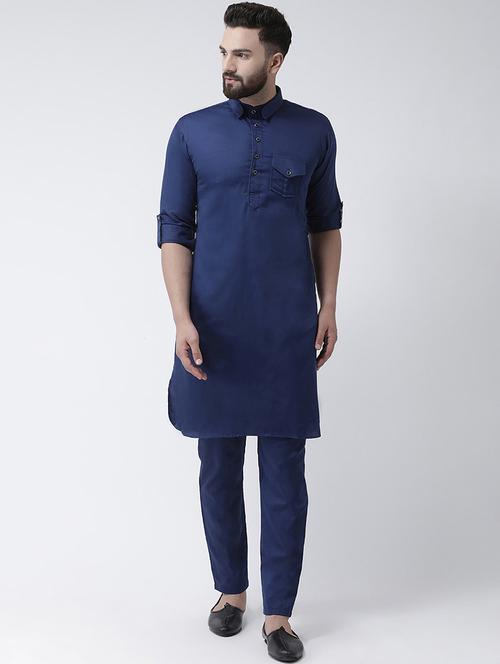 navy blue solid pathani set - 16603665 - Standard Image - 1