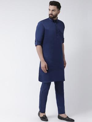 navy blue solid pathani set - 16603665 - Standard Image - 2
