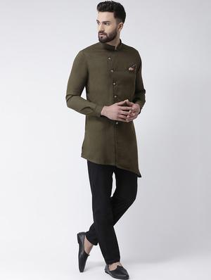 green solid asymmetric kurta - 16603706 - Standard Image - 2