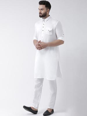 white solid pathani kurta - 16603714 - Standard Image - 2