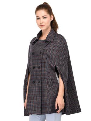 navy houndstooth double breasted wool cape - 16603767 - Standard Image - 2