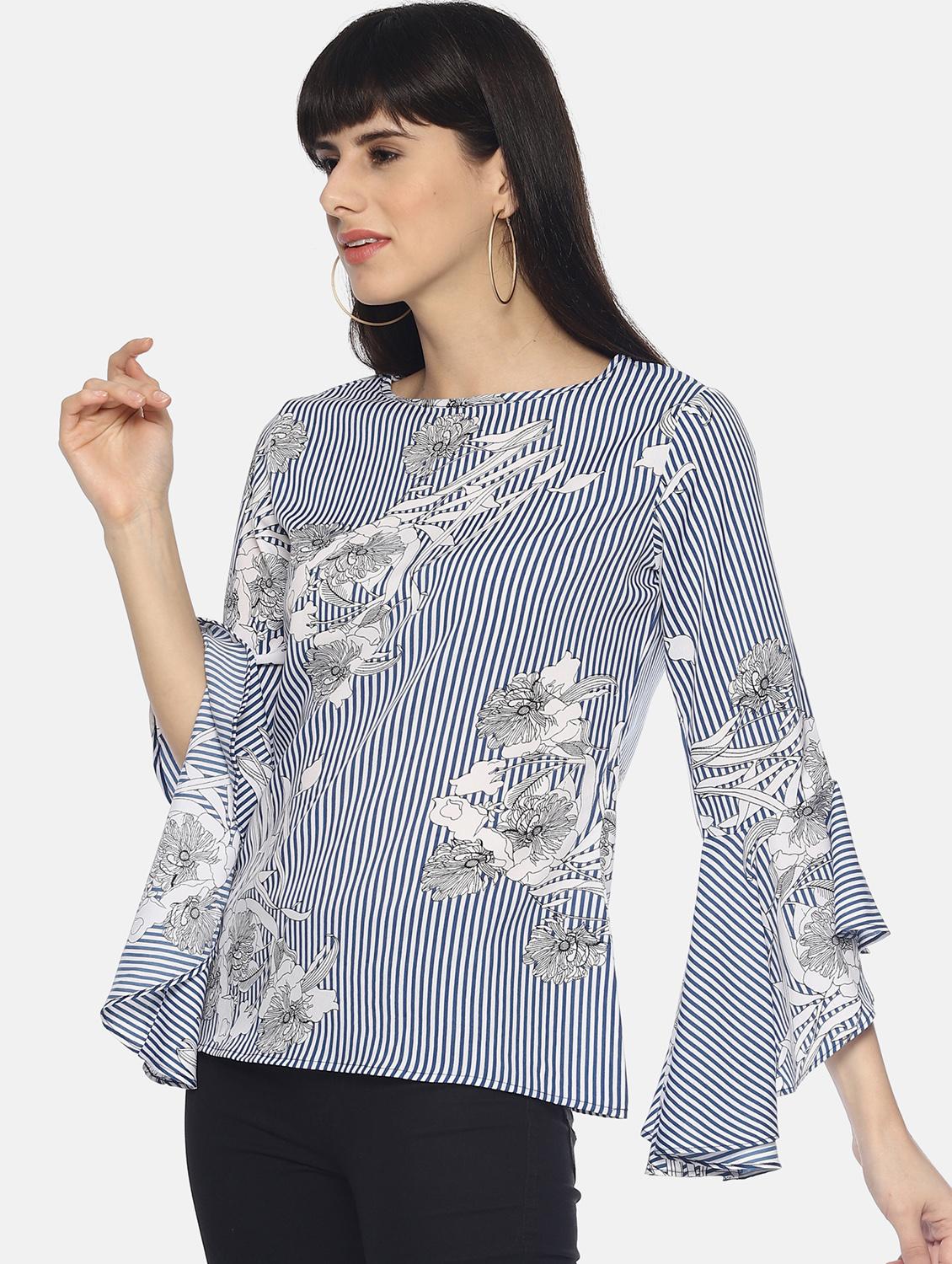 boat neck bell sleeved top - 16603796 - Zoom Image - 2