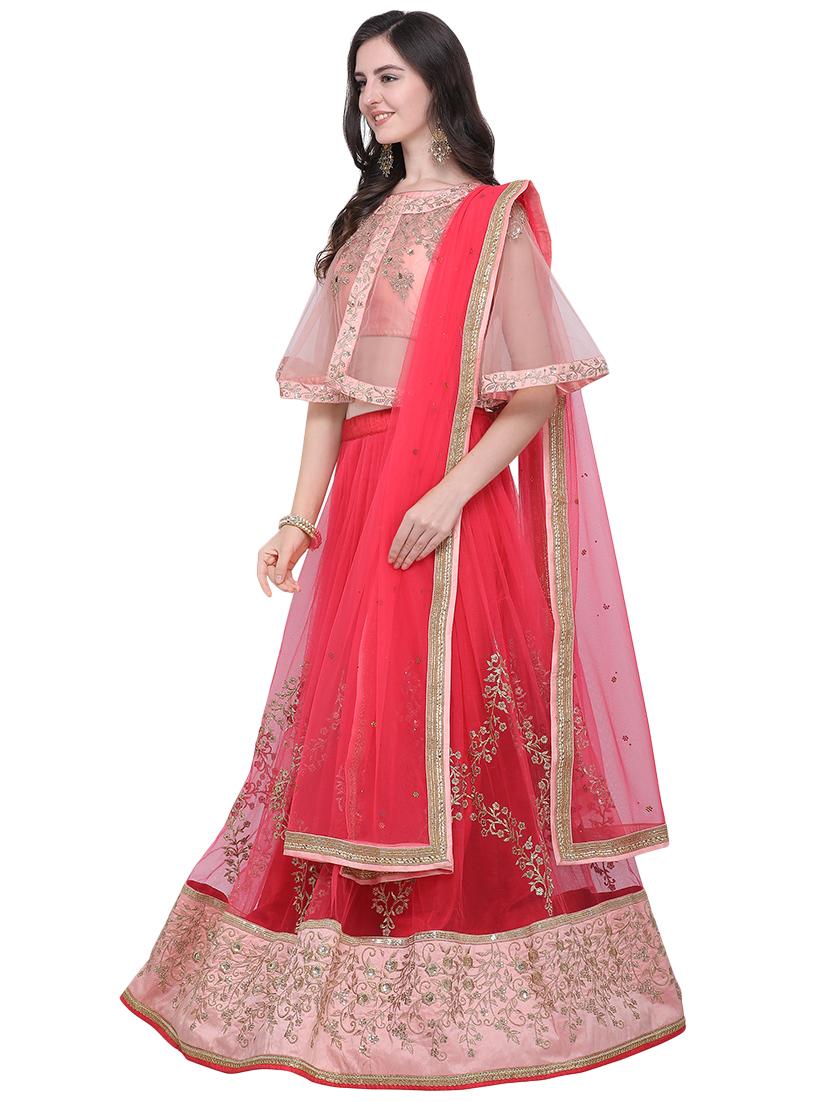 cape embroidered contrast lehenga - 16603806 - Zoom Image - 2