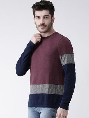 maroon color block cut & sew t-shirt - 16604008 - Standard Image - 2