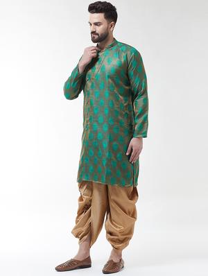 green silk blend jacquard dhoti kurta set - 16604113 - Standard Image - 2