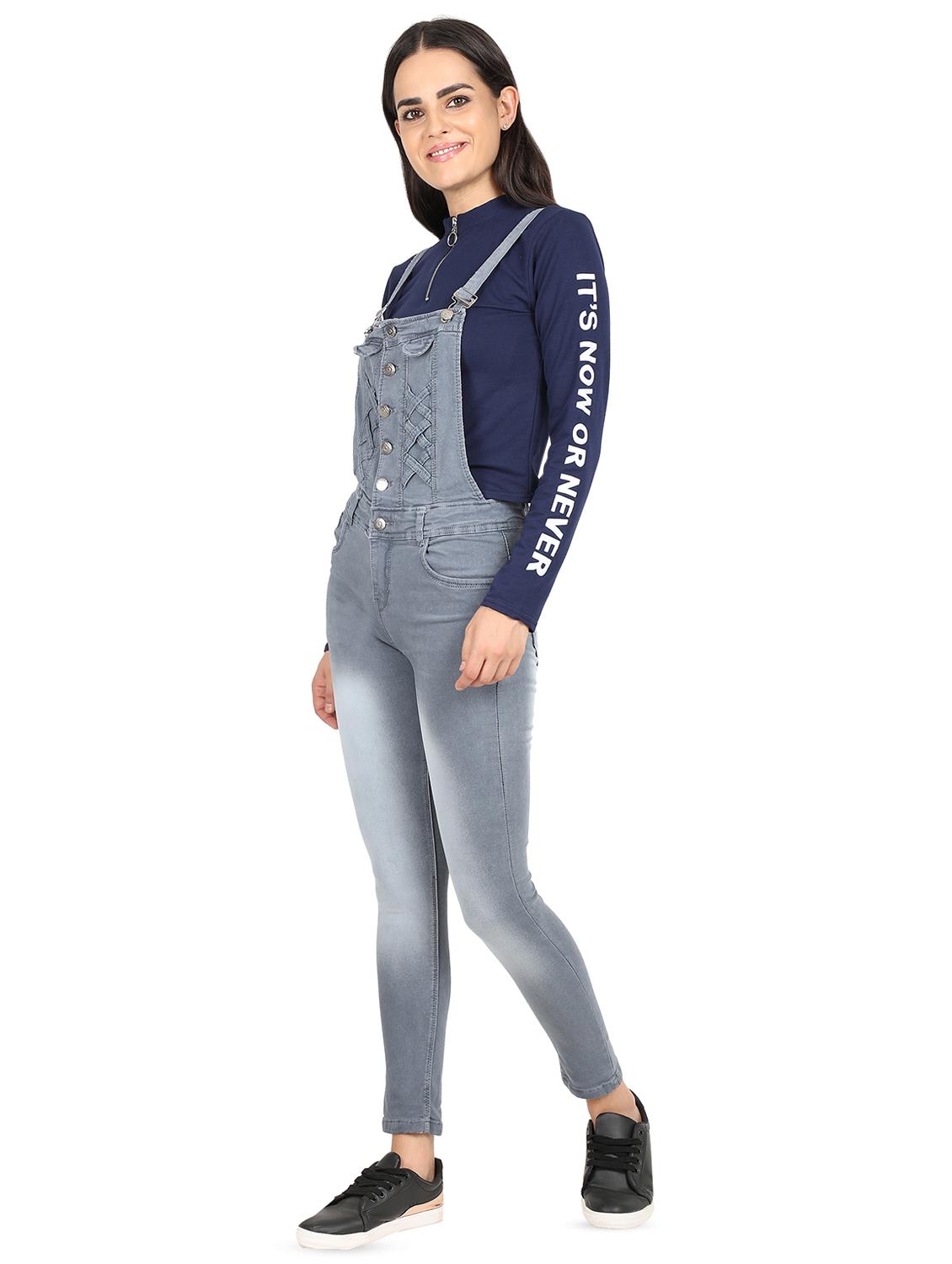 criss cross detail stone washed dungaree - 16604277 - Zoom Image - 2