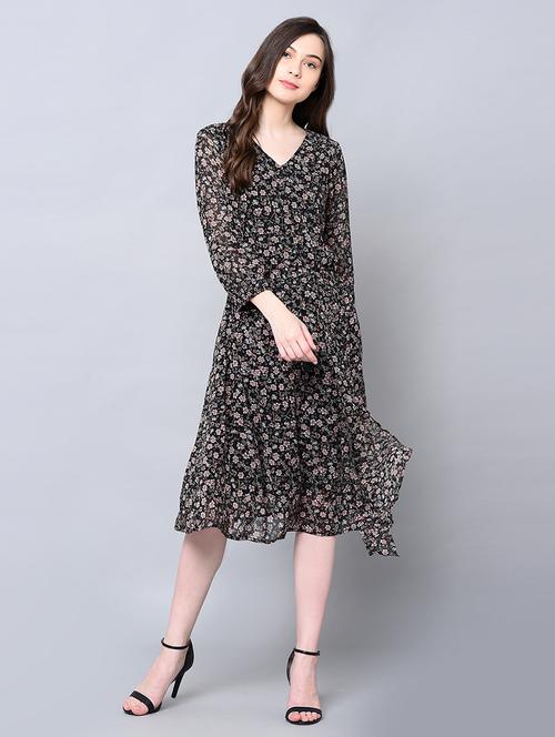 v-neck floral a-line dress - 16604596 - Standard Image - 1