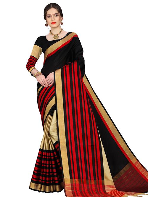 stripes printed saree with blouse - 16604694 - Standard Image - 1