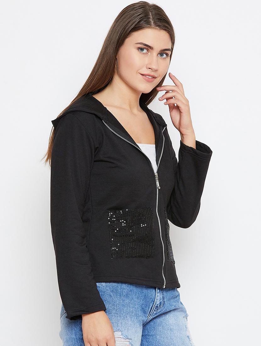 sequins pocket patch hooded jacket - 16605023 - Zoom Image - 2