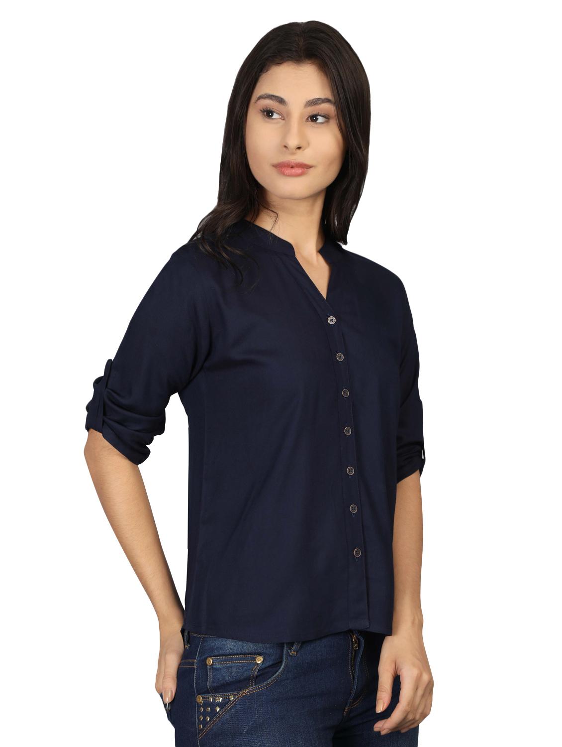 roll up sleeved mandarin neck top - 16605444 - Zoom Image - 2