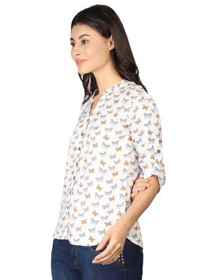 mandarin neck butterfly print top - 16605456 - Standard Image - 2