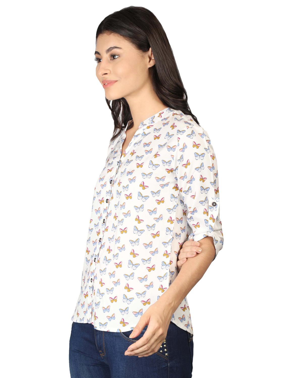 mandarin neck butterfly print top - 16605456 - Zoom Image - 2