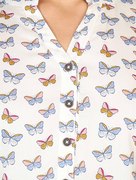 mandarin neck butterfly print top - 16605456 - Zoom Image - 5
